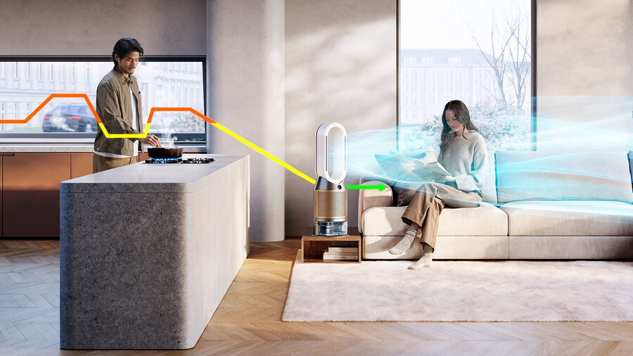 purificador dyson humidifycool ph2 de-nox ventilador humidificador y purificador blancodorado