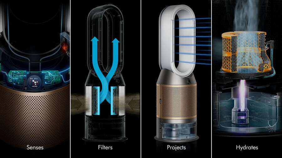 purificador dyson humidifycool ph2 de-nox ventilador humidificador y purificador blancodorado
