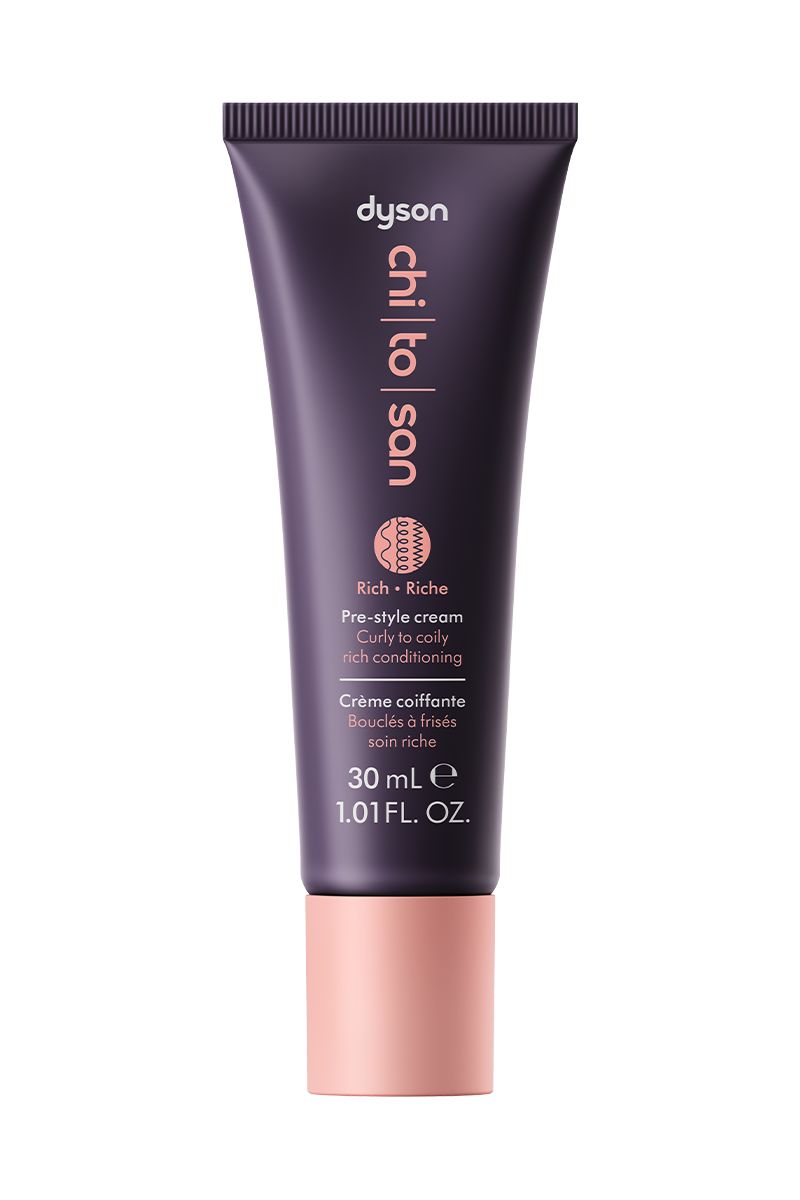 crema pre-peinado dyson chitosan rizado a rizado – mini viaje acondicionador intenso